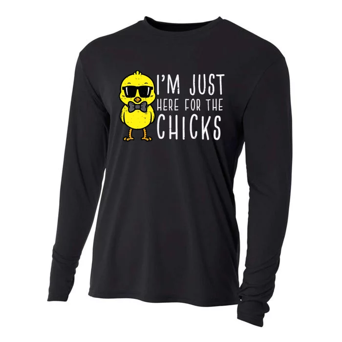 Im Just Here For The Chicks Cute Easter Boy Cooling Performance Long Sleeve Crew