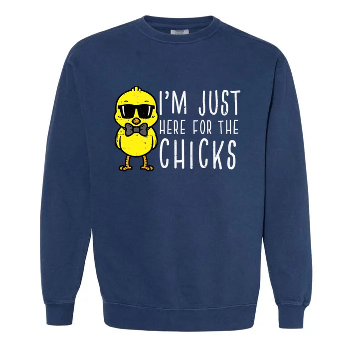 Im Just Here For The Chicks Cute Easter Boy Garment-Dyed Sweatshirt