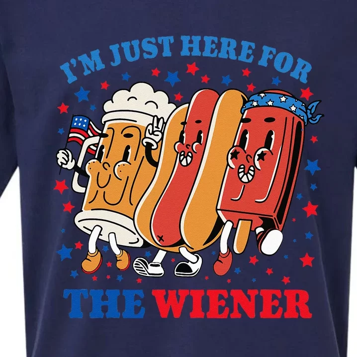 Im Just Here For The Wiener Funny Fourth Of July Sueded Cloud Jersey T-Shirt