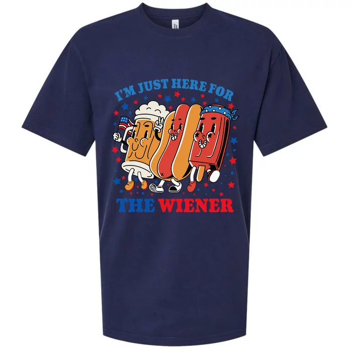 Im Just Here For The Wiener Funny Fourth Of July Sueded Cloud Jersey T-Shirt