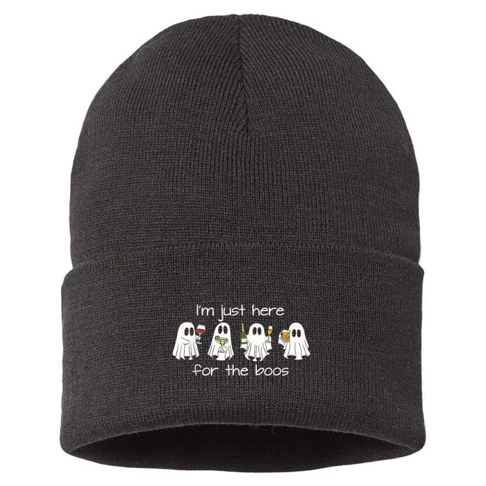 IM Just Here For The Boos Funny Halloween Ghost Sustainable Knit Beanie