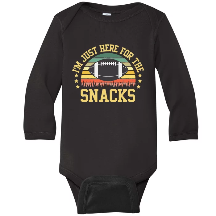 Im Just Here For The Snacks Funny Fantasy Football League Baby Long Sleeve Bodysuit