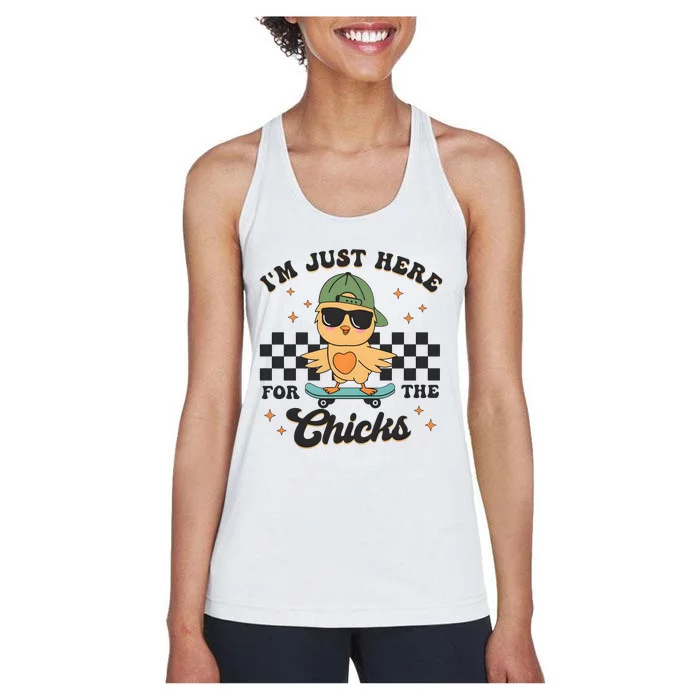 Im Just Here For The Chicks Boy Easter Day Funny Chicken Retro Women's Racerback Tank