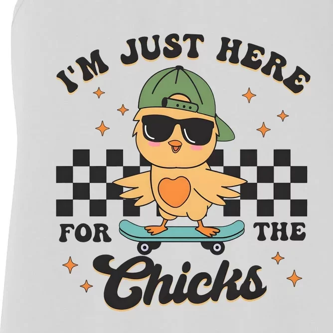 Im Just Here For The Chicks Boy Easter Day Funny Chicken Retro Women's Racerback Tank