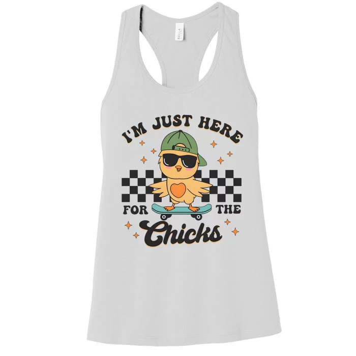 Im Just Here For The Chicks Boy Easter Day Funny Chicken Retro Women's Racerback Tank