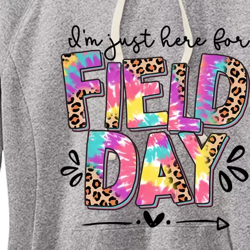 I'm Just Here For Field Day Leopard Tie Dye Last Day School Women's Fleece Hoodie