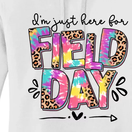 I'm Just Here For Field Day Leopard Tie Dye Last Day School Women's Pullover Hoodie