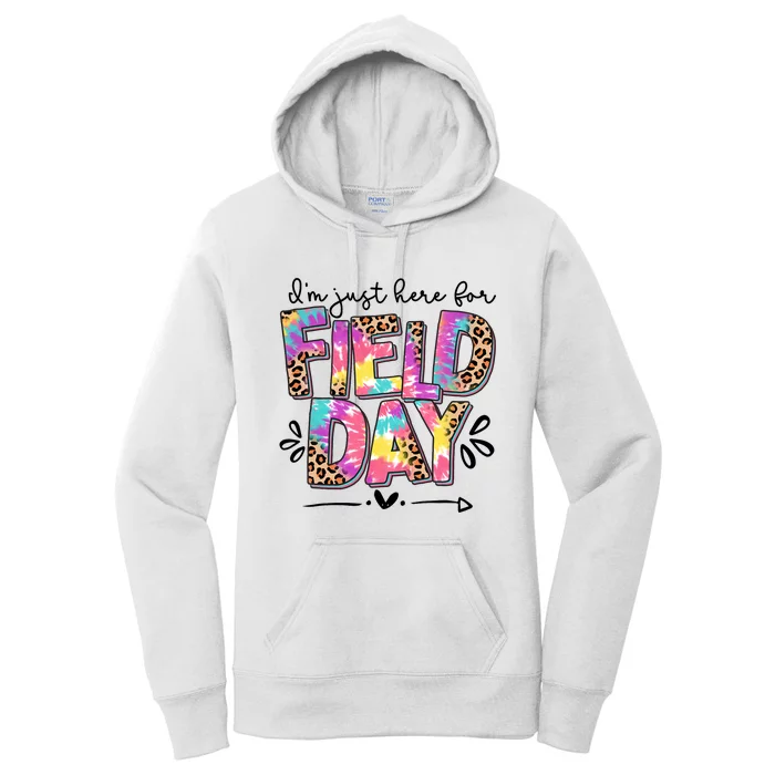 I'm Just Here For Field Day Leopard Tie Dye Last Day School Women's Pullover Hoodie