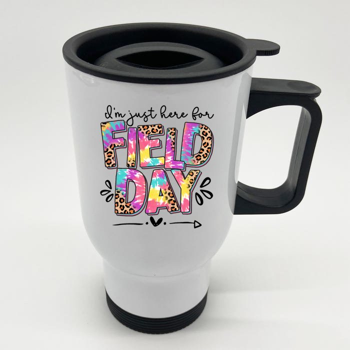 I'm Just Here For Field Day Leopard Tie Dye Last Day School Front & Back Stainless Steel Travel Mug