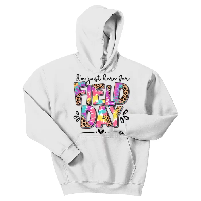 I'm Just Here For Field Day Leopard Tie Dye Last Day School Kids Hoodie