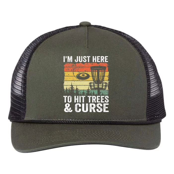 I'm Just Here To Hit Trees & Curse Funny Frisbee Disc Golf Retro Rope Trucker Hat Cap