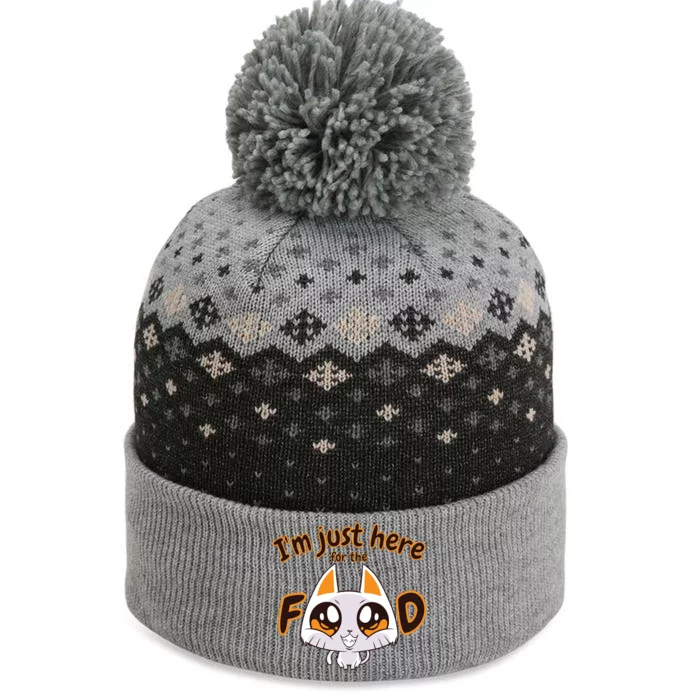 Im Just Here For The Food Funny Cat Humor Sarcastic Gift The Baniff Cuffed Pom Beanie