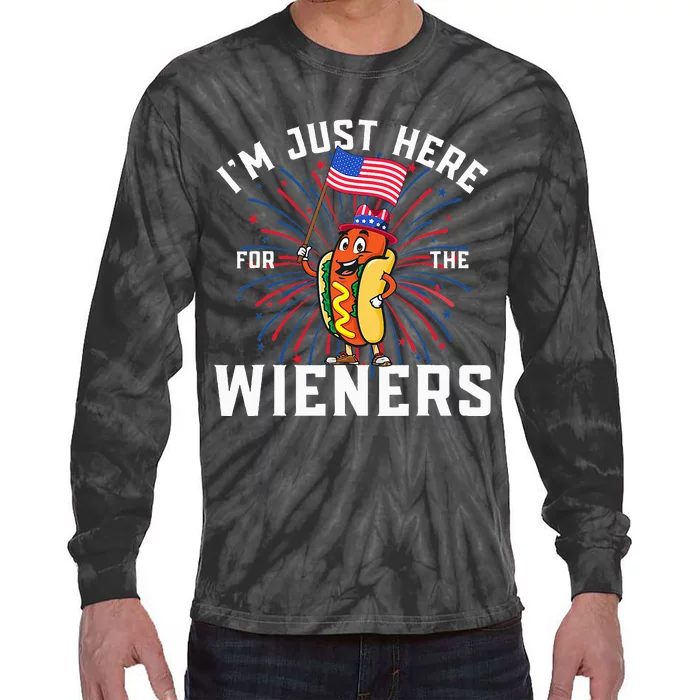 I'm Just Here For The Wieners 4Th Of July Patriotic Hot Dog Tie-Dye Long Sleeve Shirt