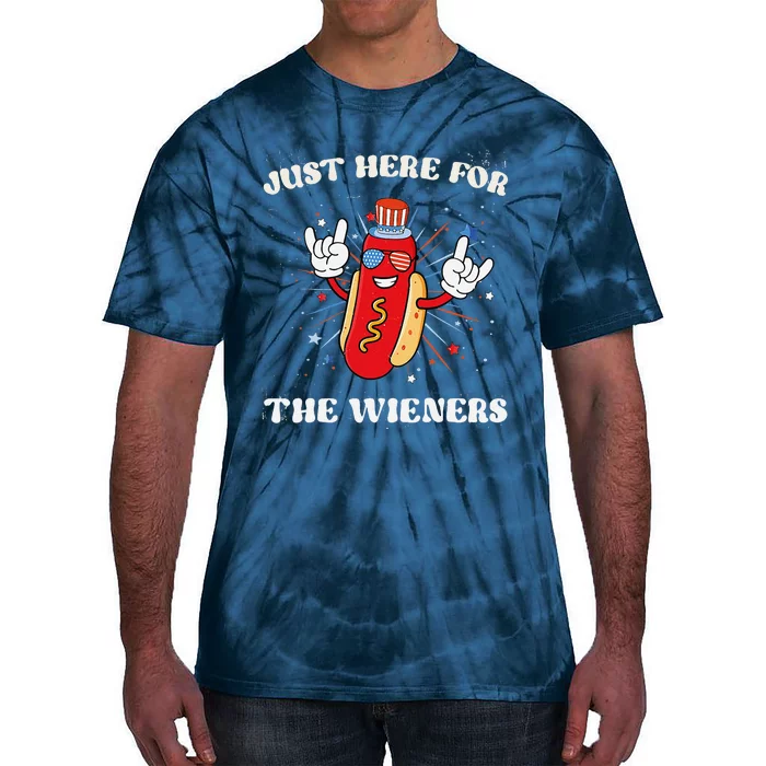 IM Just Here For The Wieners Funny Fourth Of July Hot Dog Tie-Dye T-Shirt