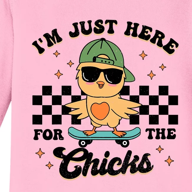 Im Just Here For The Chicks Cute Easter Baby Long Sleeve Bodysuit