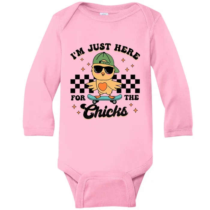 Im Just Here For The Chicks Cute Easter Baby Long Sleeve Bodysuit