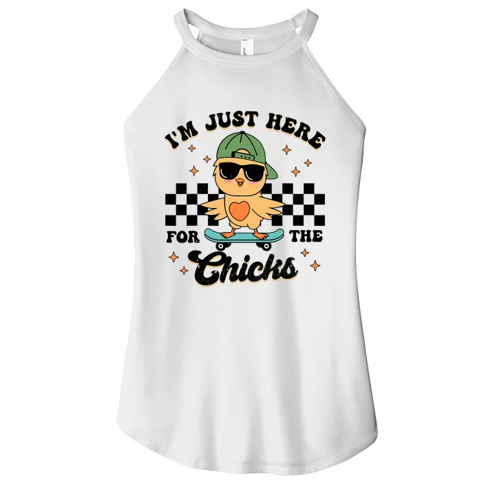 Im Just Here For The Chicks Cute Easter Women’s Perfect Tri Rocker Tank