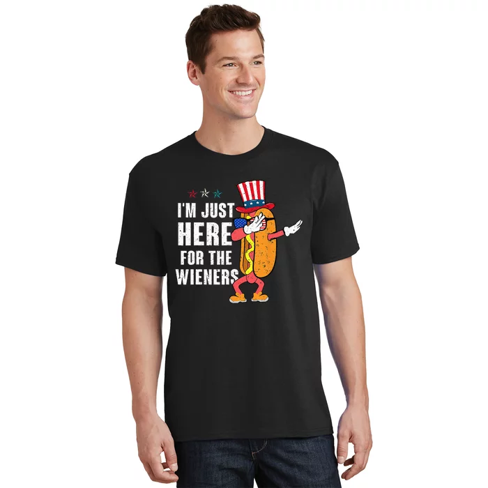 I'm Just Here For The Wieners 4Th Of July Dabbing Hot Dog T-Shirt