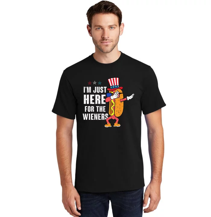 I'm Just Here For The Wieners 4Th Of July Dabbing Hot Dog Tall T-Shirt