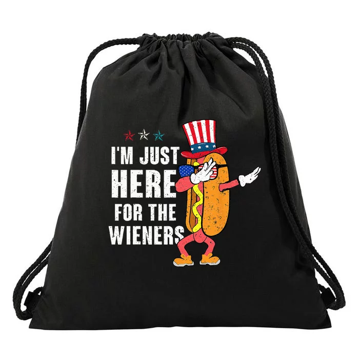 I'm Just Here For The Wieners 4Th Of July Dabbing Hot Dog Drawstring Bag