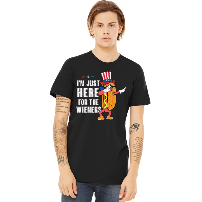 I'm Just Here For The Wieners 4Th Of July Dabbing Hot Dog Premium T-Shirt