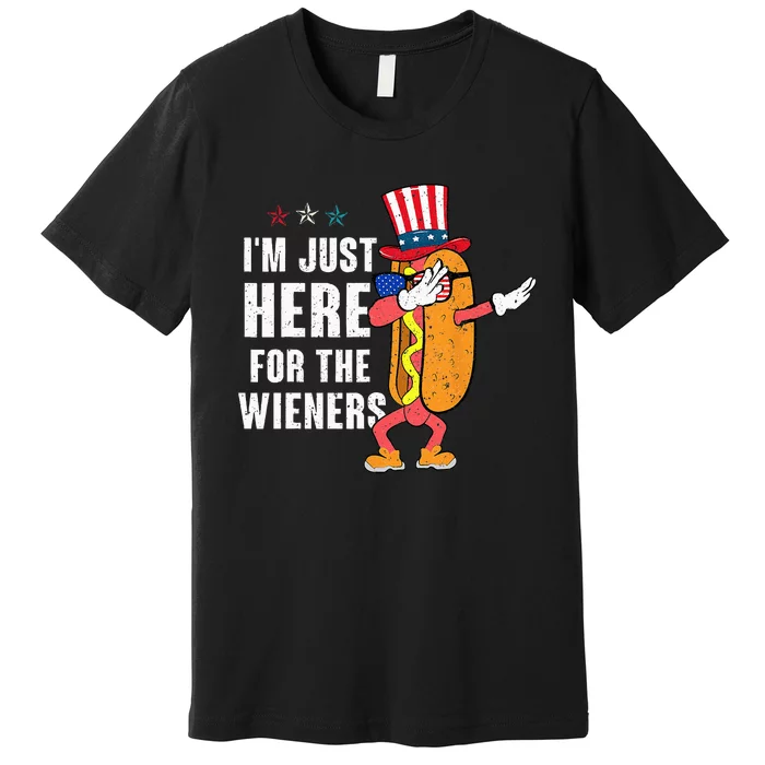 I'm Just Here For The Wieners 4Th Of July Dabbing Hot Dog Premium T-Shirt