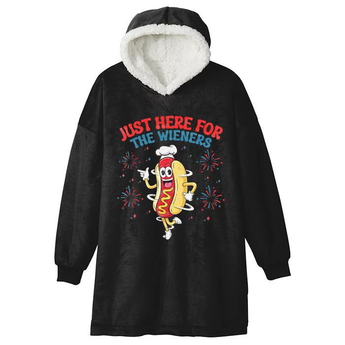 IM Just Here For The Wieners 4th Of July Hot Dog Hooded Wearable Blanket