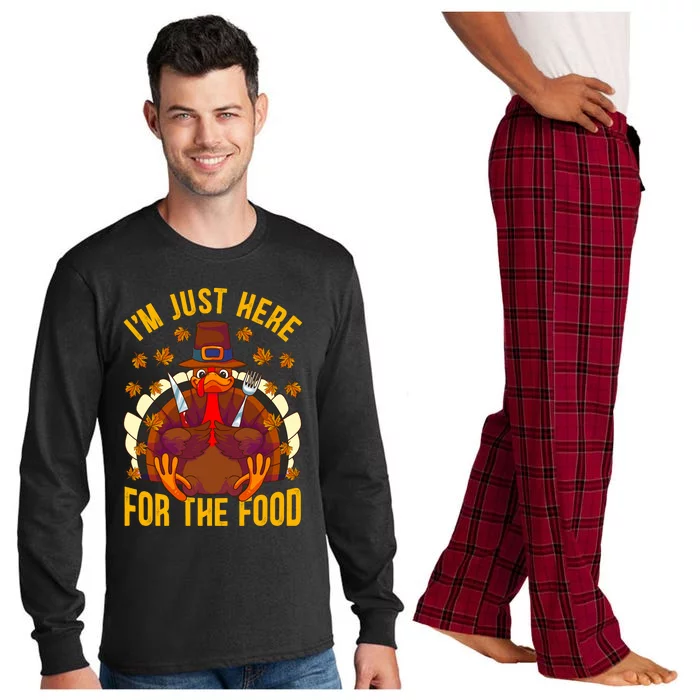 Im Just Here For The Food Thanksgiving Turkey Eating Lover Gift Long Sleeve Pajama Set