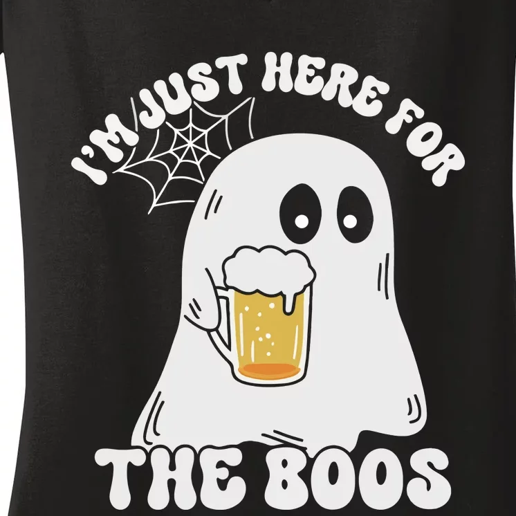 I’M Just Here For The Boos Funny Couples Halloween Women's V-Neck T-Shirt