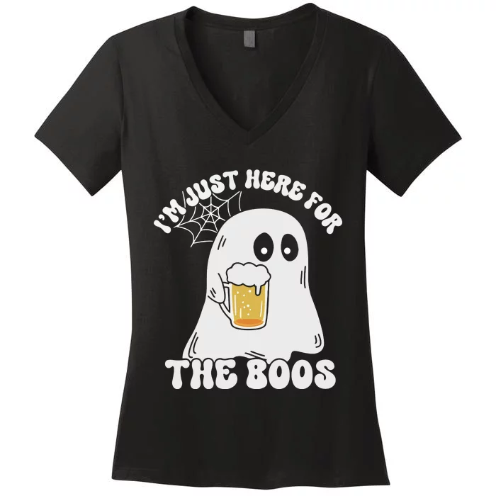 I’M Just Here For The Boos Funny Couples Halloween Women's V-Neck T-Shirt