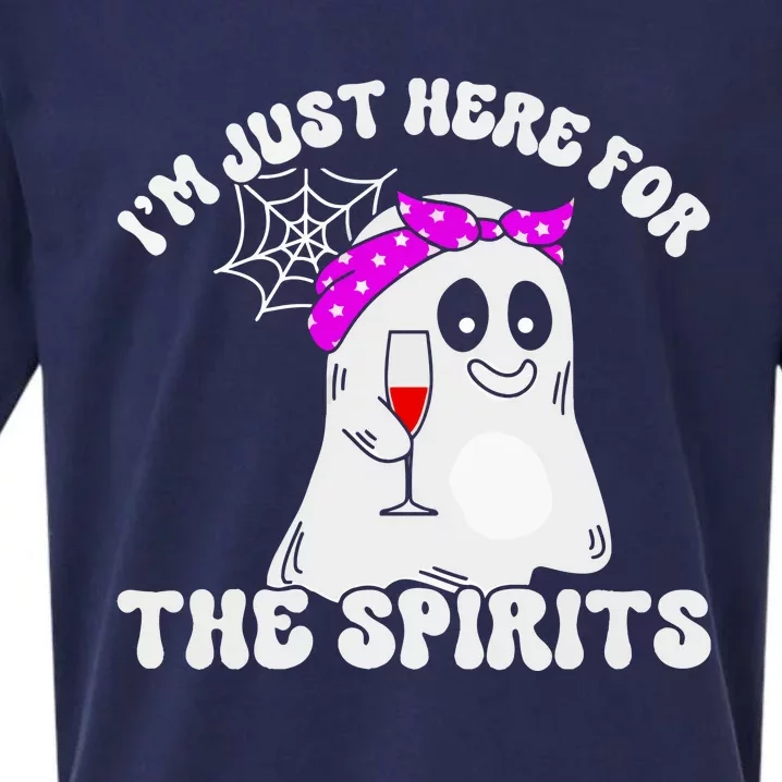 I’M Just Here For The Spirits Funny Couples Halloween Sueded Cloud Jersey T-Shirt