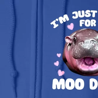 Im Just Here For Moo Deng Bouncy Souvenir Cute Baby Hippo Gift Full Zip Hoodie