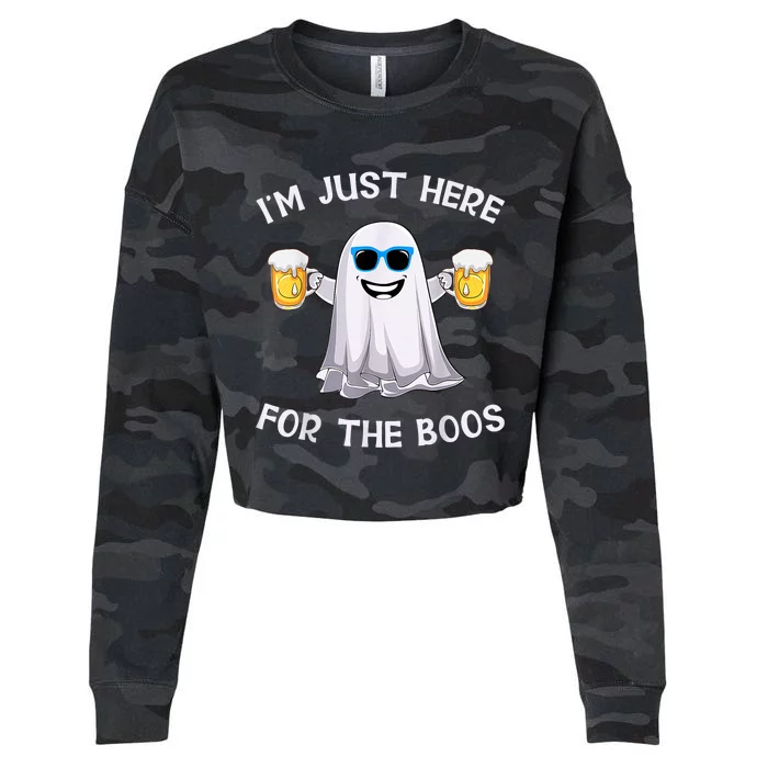 Im Just Here For The Boos Ghost Funny Halloween Beer Lover Cropped Pullover Crew