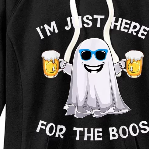 Im Just Here For The Boos Ghost Funny Halloween Beer Lover Women's Fleece Hoodie