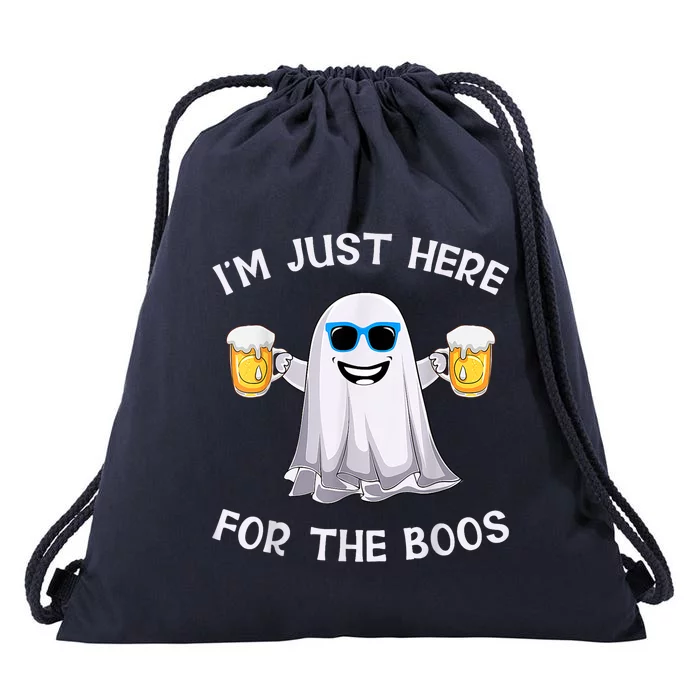 Im Just Here For The Boos Ghost Funny Halloween Beer Lover Drawstring Bag