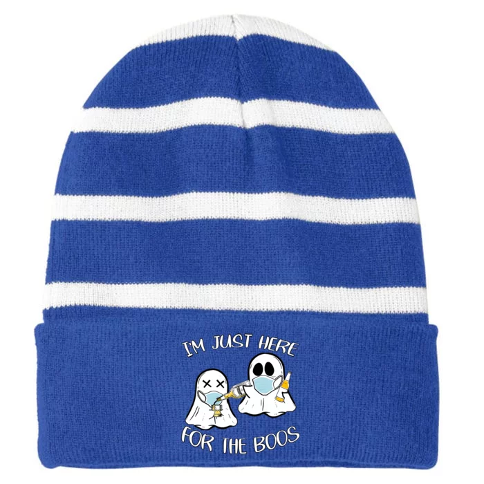 Im Just Here For The Boos Gift Striped Beanie with Solid Band