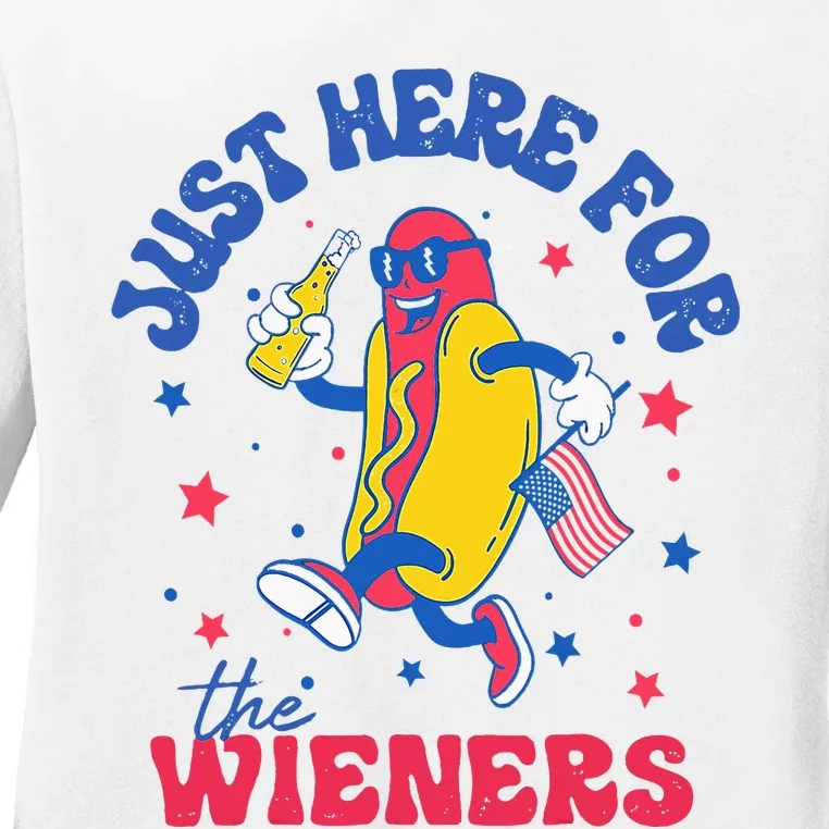 Im Just Here For Wieners 4th Of July Hotdog Ladies Long Sleeve Shirt