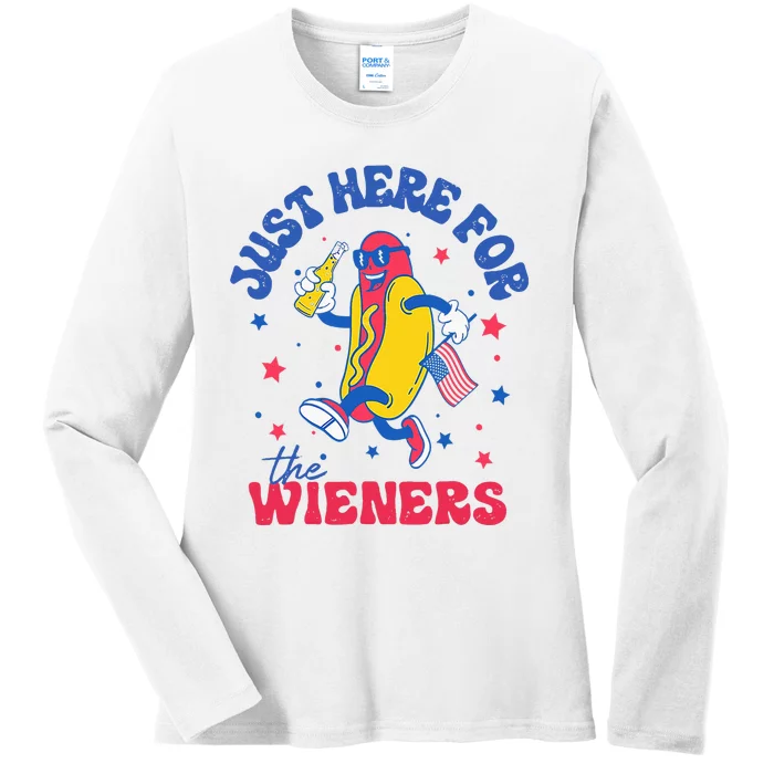 Im Just Here For Wieners 4th Of July Hotdog Ladies Long Sleeve Shirt