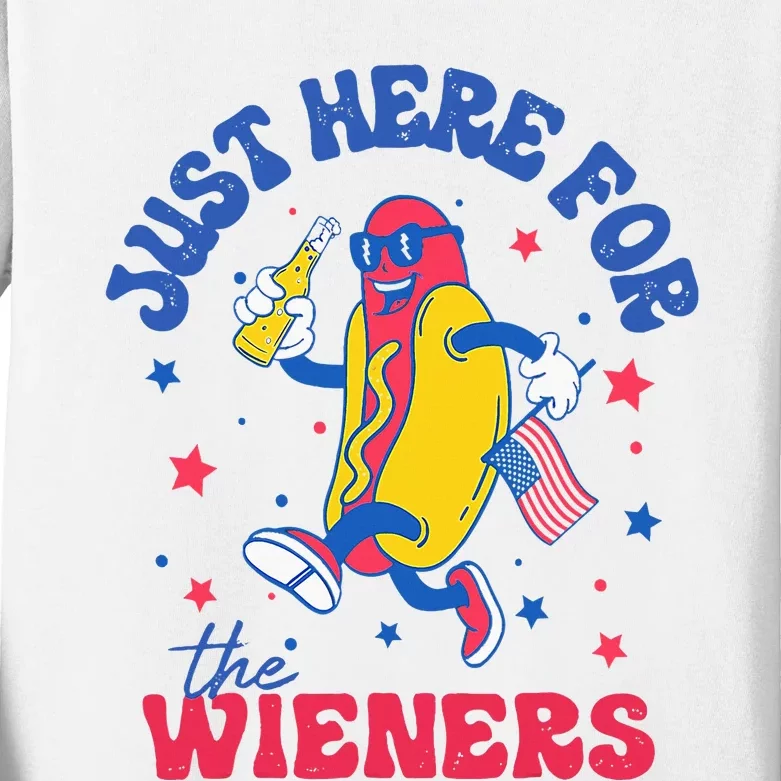 Im Just Here For Wieners 4th Of July Hotdog Kids Long Sleeve Shirt