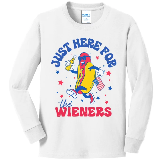 Im Just Here For Wieners 4th Of July Hotdog Kids Long Sleeve Shirt