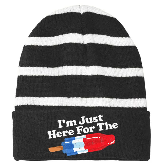 I'm Just Here For The Popsicle Funny Bomb Retro 80s Pop Gift Striped Beanie with Solid Band