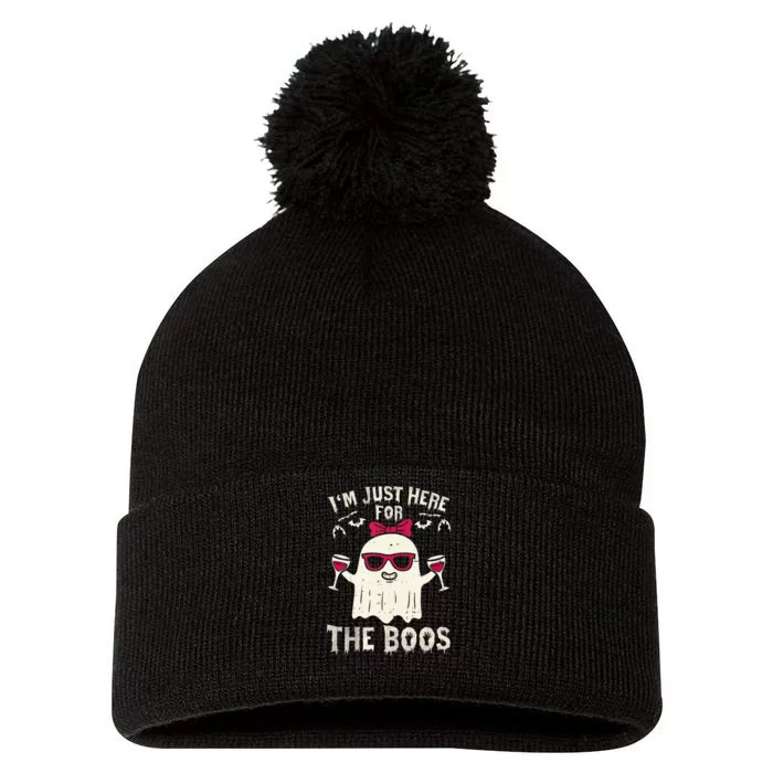 I'm Just Here For The Boos Halloween Costume Pom Pom 12in Knit Beanie