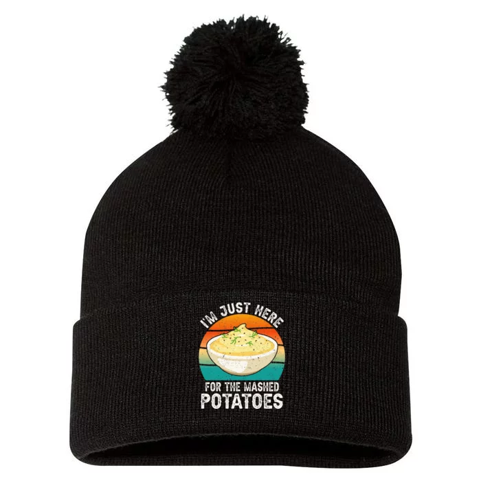 IM Just Here For The Mashed Potatoes Funny Gag Pom Pom 12in Knit Beanie