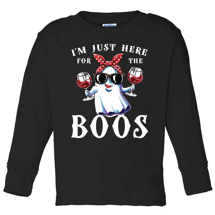 IM Just Here For The Boos Funny Drinking Halloween Costume Toddler Long Sleeve Shirt