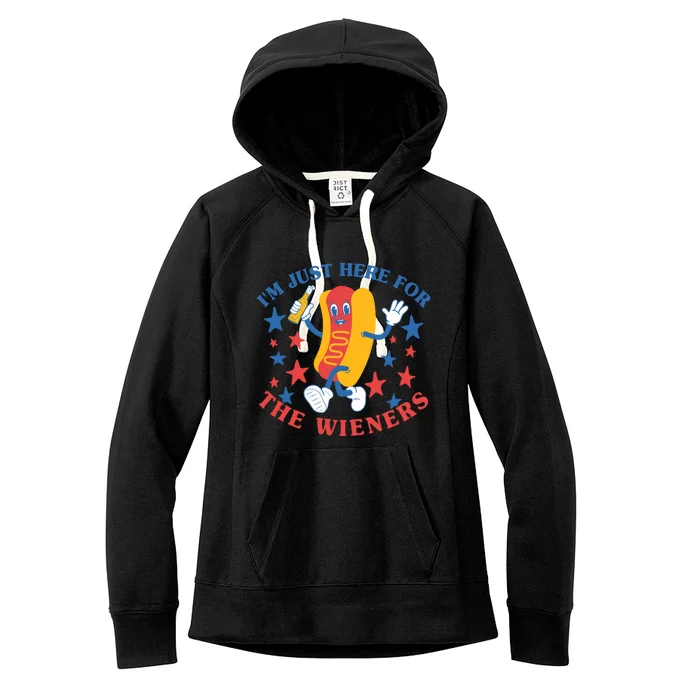 Im Just Here For The Wieners 4th Of July Independence Day Women's Fleece Hoodie