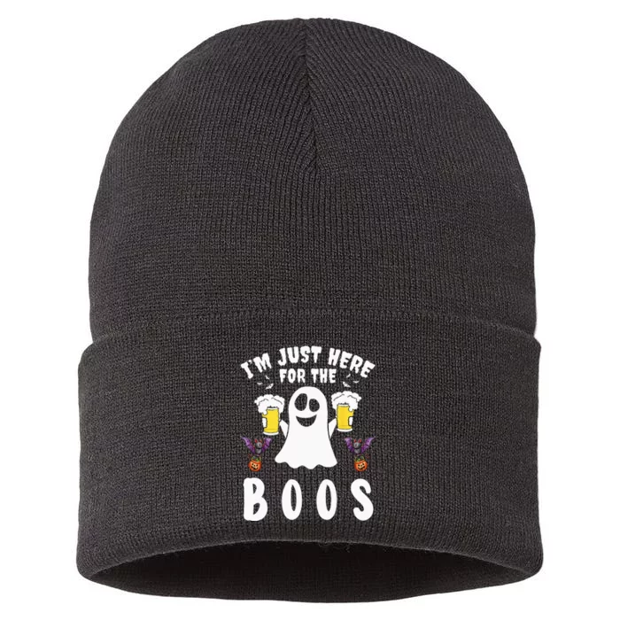 Im Just Here For The Boos Ghost Beer Halloween Costume Men Sustainable Knit Beanie