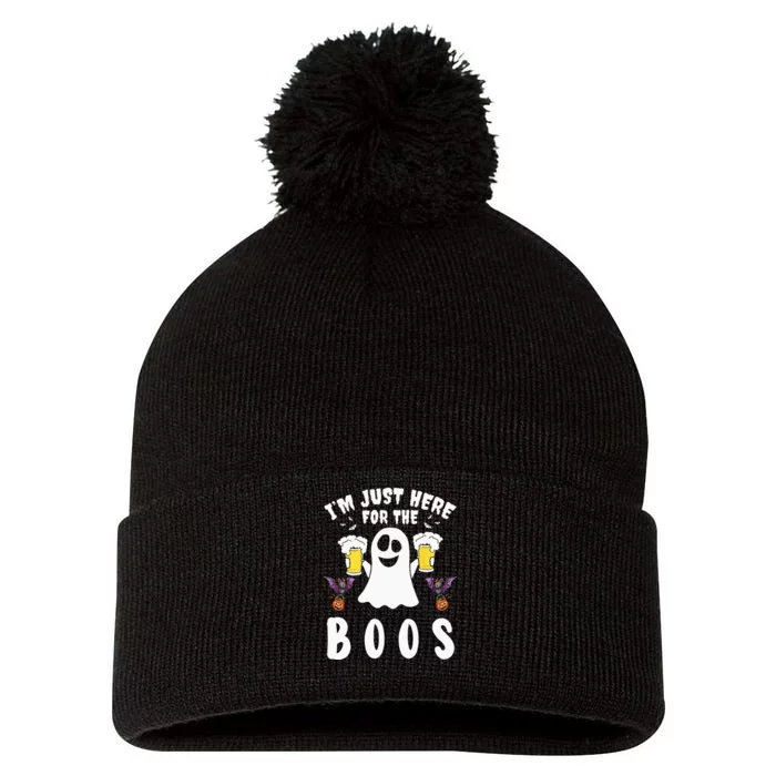 Im Just Here For The Boos Ghost Beer Halloween Costume Men Pom Pom 12in Knit Beanie