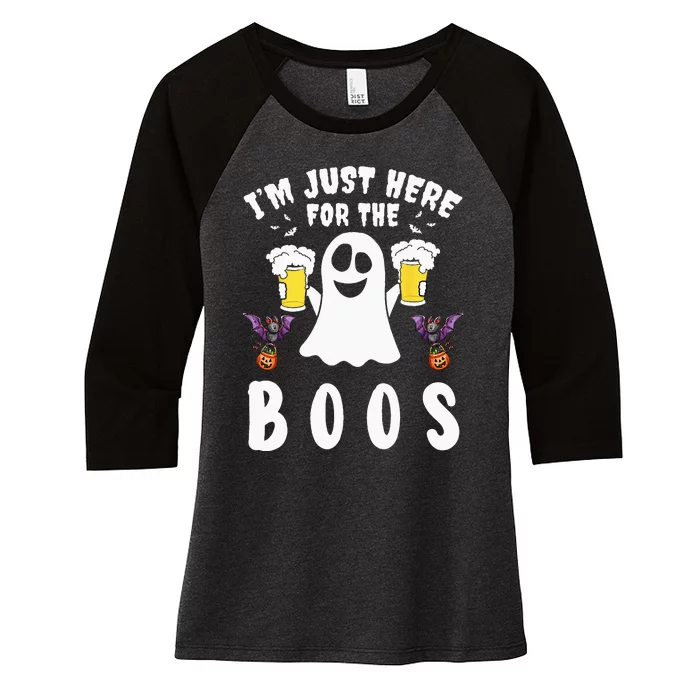 Im Just Here For The Boos Ghost Beer Halloween Costume Men Women's Tri-Blend 3/4-Sleeve Raglan Shirt