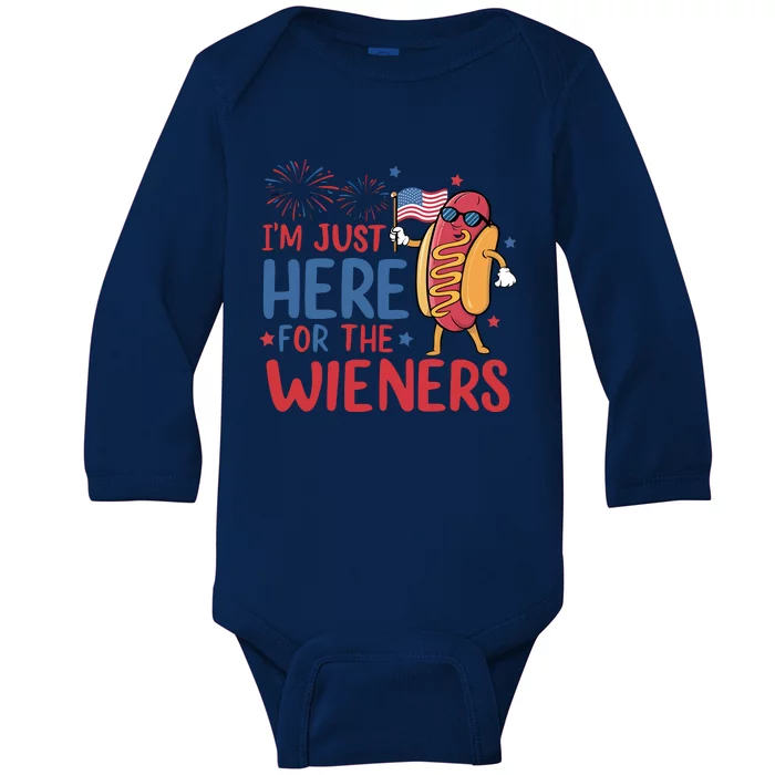 I’M Just Here For The Wieners 4th Of July Independence Day Baby Long Sleeve Bodysuit