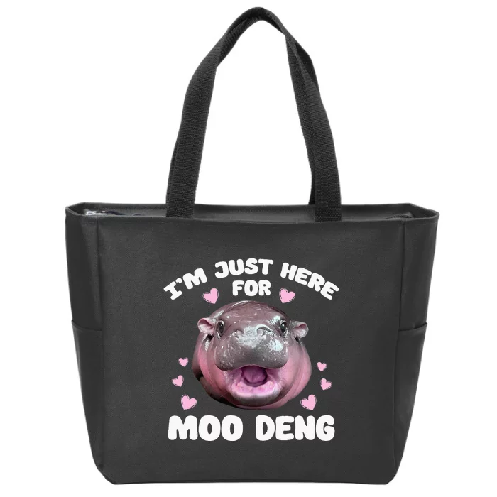 IM Just Here For Moo Deng Cute Baby Hippo Bouncy Souvenir Zip Tote Bag